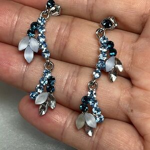 Drop Earrings Blue Faux Crystal for Pierced Ears